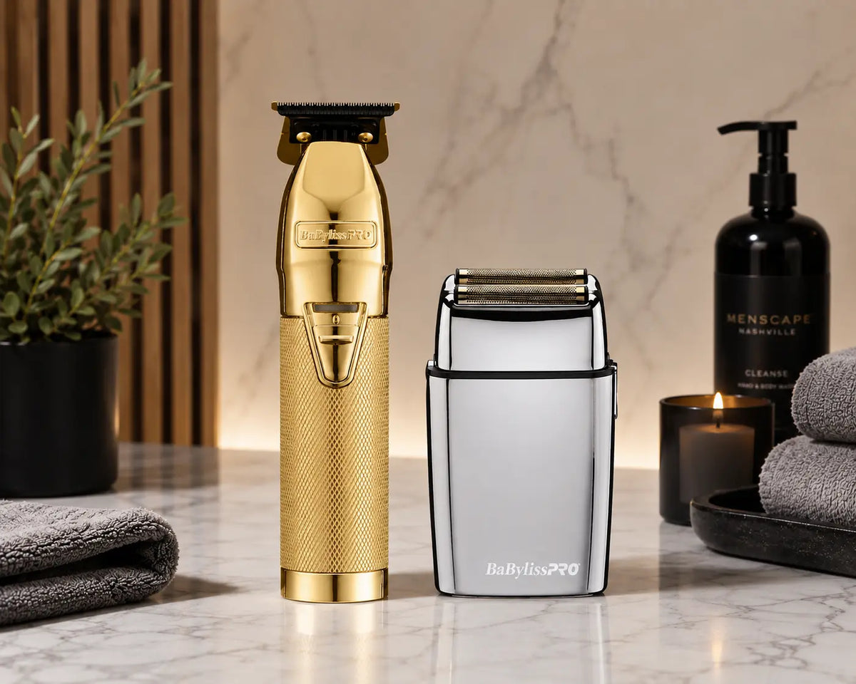 Gold and silver professional back foil trimmers used at menscape 