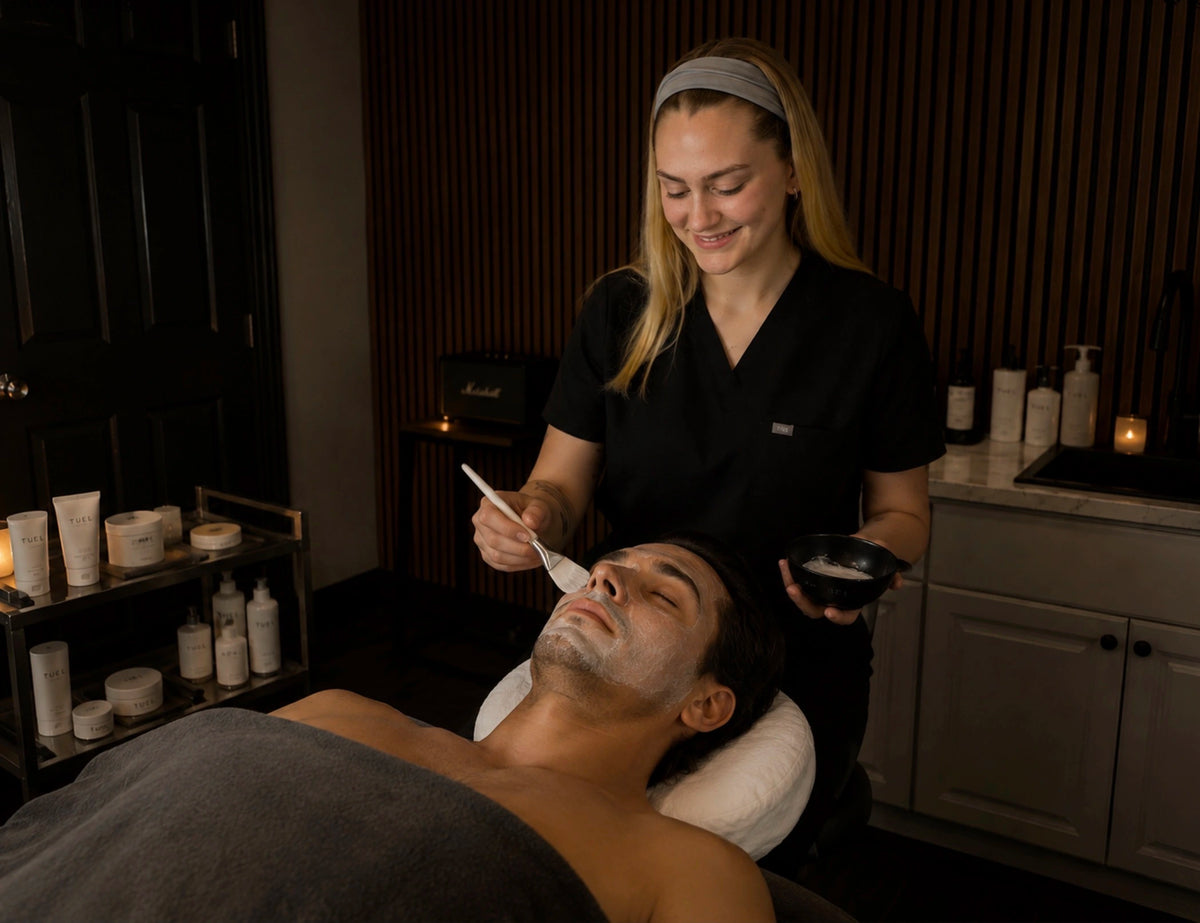 Desi Providing a men's facial and doing masking