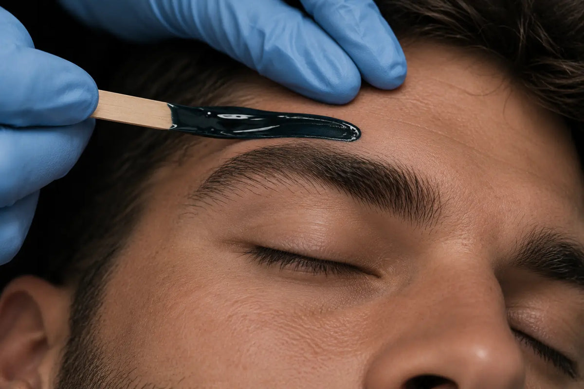 Hard wax being applied to an eyebrow