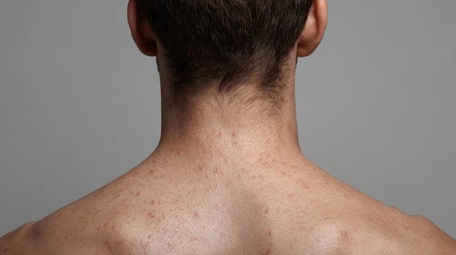 Back of a man’s shoulders and neck 